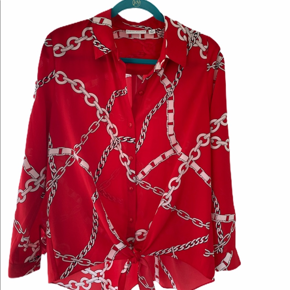Susan Graver red and white blouse